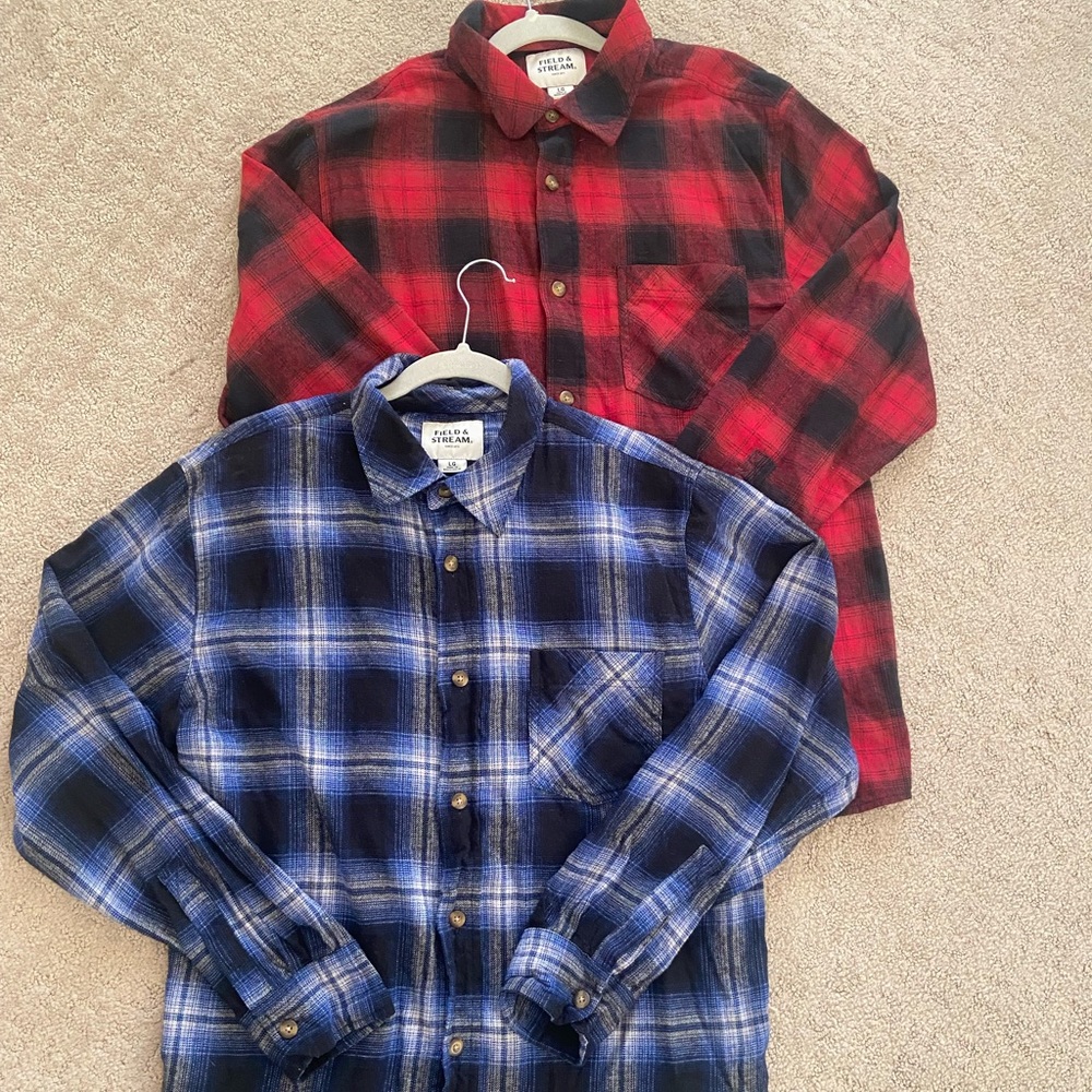 Field & Stream Mens Large Bundle Flannel Button Up Shirt Blue Black & Red Black